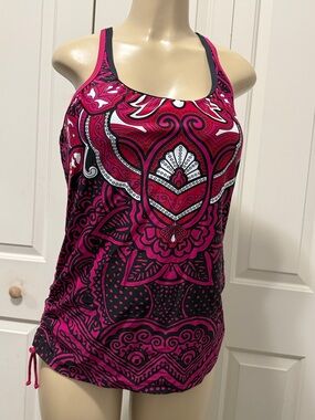 Athleta Black Tank with Hot Pink Print